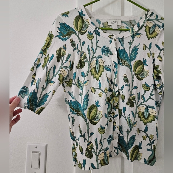 LOFT White, Turquoise Blue, and Green Button-Up Cardigan, Size S - Picture 6 of 6